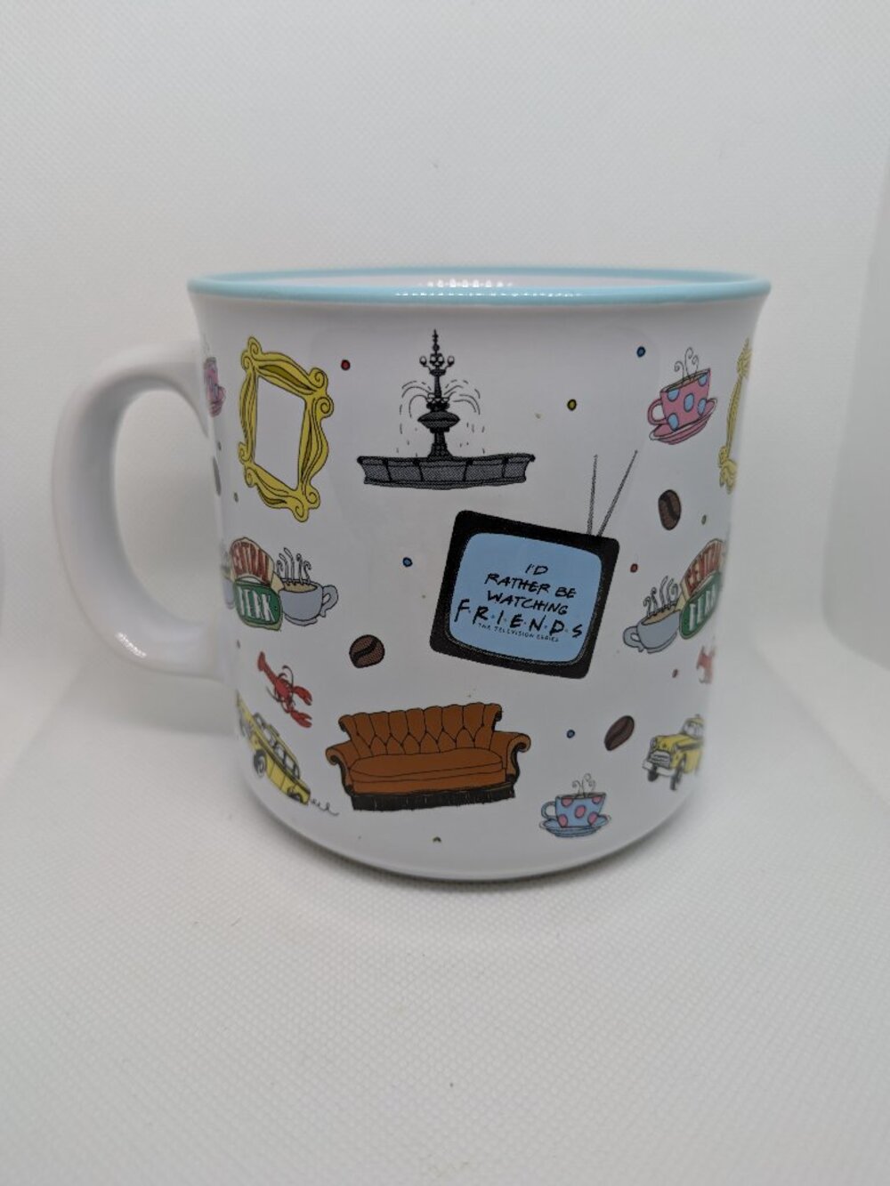 Silver Buffalo I’d Rather Be Watching Friends Icon Toss Camper Mug 20oz Blue